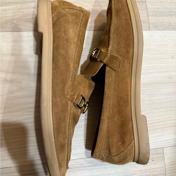 ZARA - Brown Suede Loafers with Gold Accent - SZ 9 - Picture 2 of 6
